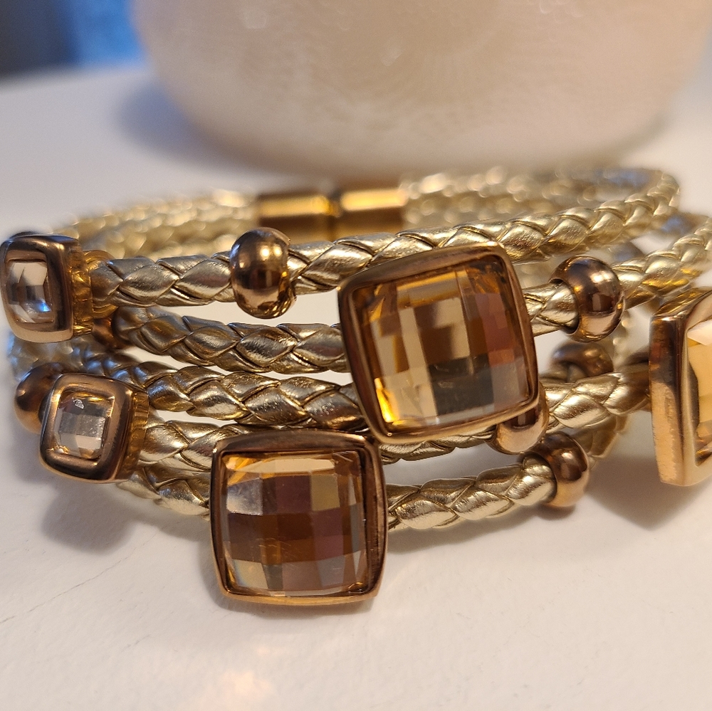 Rose gold braided rhinestone bracelet